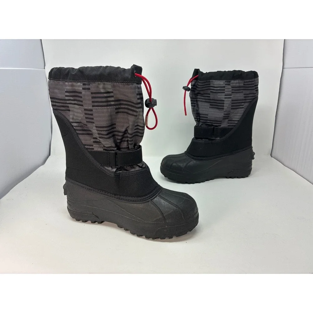 Columbia Snow Boots Powderbug Kids Sz 6 Black Grey Striped Waterproof BY1327-012